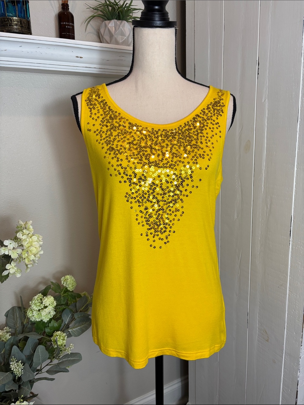 600 West Yellow Sequin Scoop Neck Tank